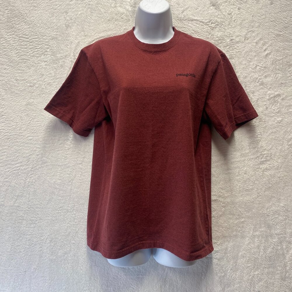Patagonia Responsibili-Tee Shirt Mens Small P-6 Logo Mangrove Red Rust Graphic